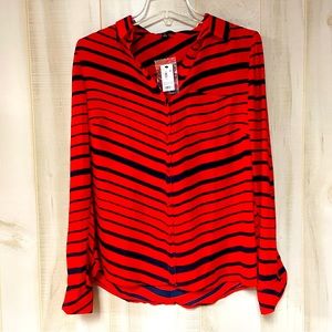NWT The Limited Red And Navy Striped Lightweight Button Down Shirt Sz M